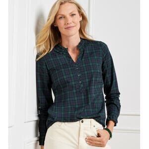 Talbots Ruffle Trim Pop over-black watch tartan navy green size medium